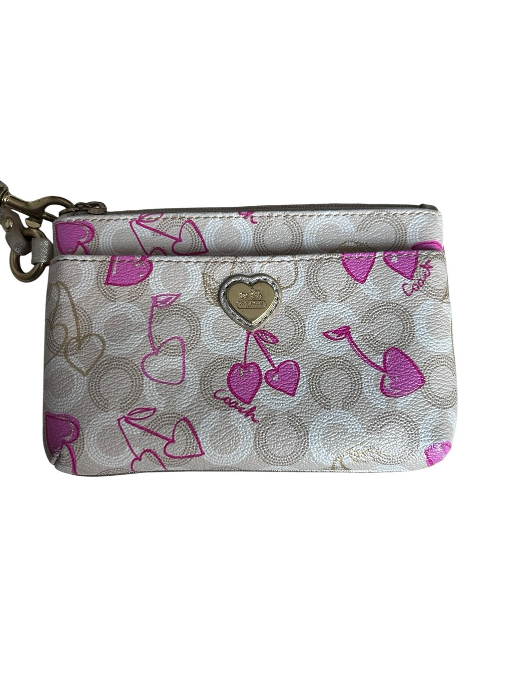 💗 Coach Signature Heart & Cherry Print Wristlet 🍒✨